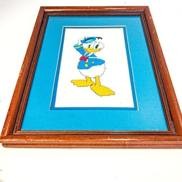 Vintage Donald Duck Framed Needlepoint Cross Stitch Nursery Decor - Picture 4 of 8